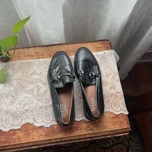 Franco Sarto Shiny Black Loafers with Metallic Accent